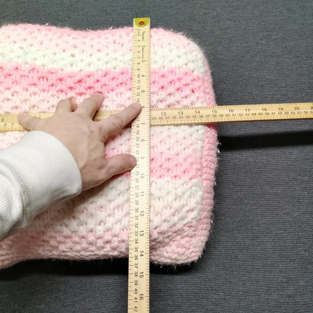 Handmade Knit Pillow Diagonal Sand Stitch Pink White Accent
